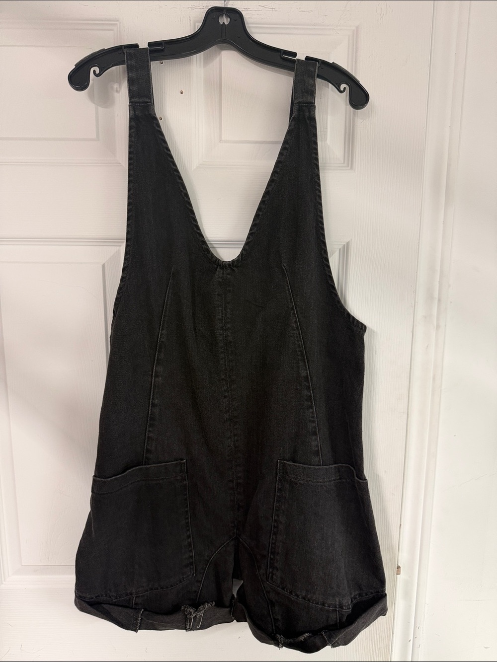 Free People Black Denim Romper Overalls